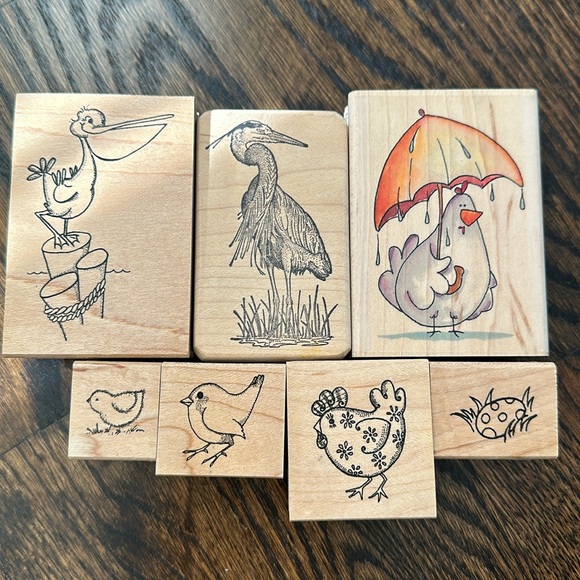 Bird Themed Chickens Egret Pelican Rubber Stamps - Picture 1 of 1